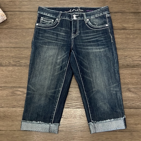 Inc denim capri jeans with rhinestone studded design - Picture 3 of 12